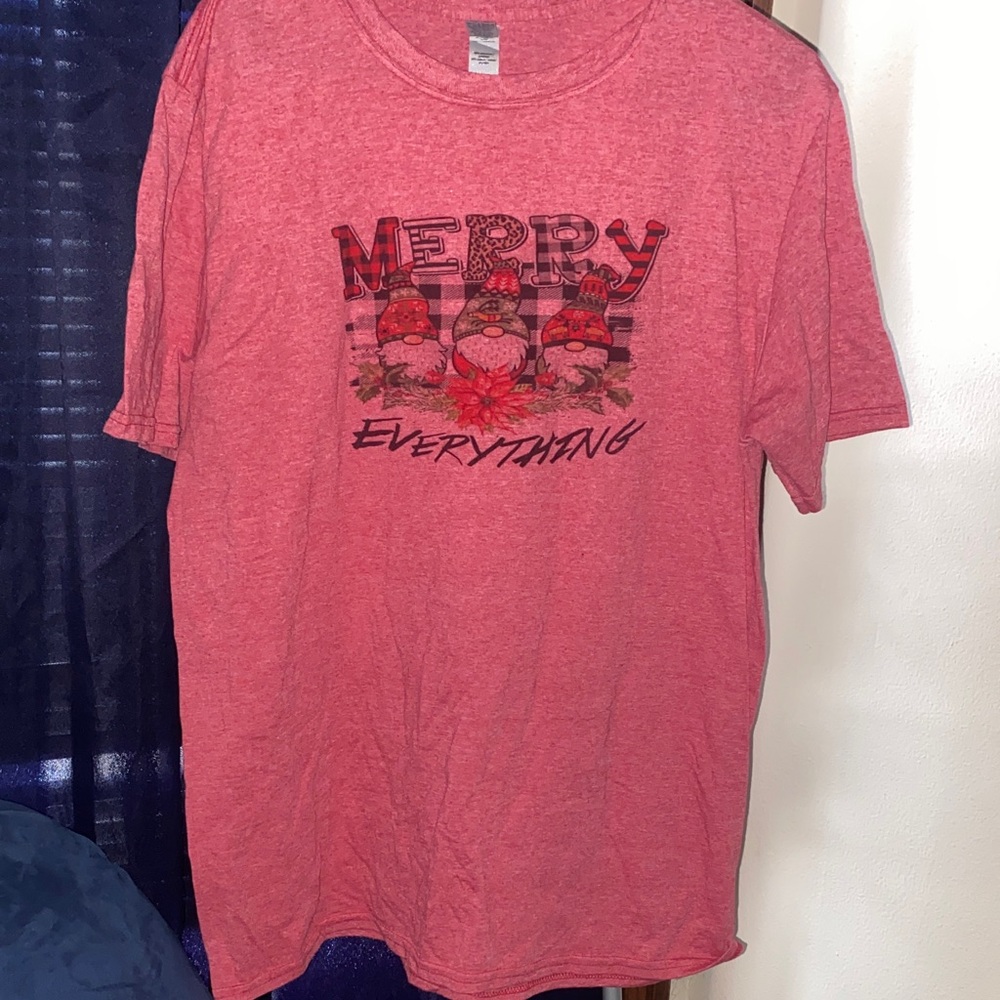 Gildan Festive Christmas Red Short Sleeve Tee “ Merry everything”